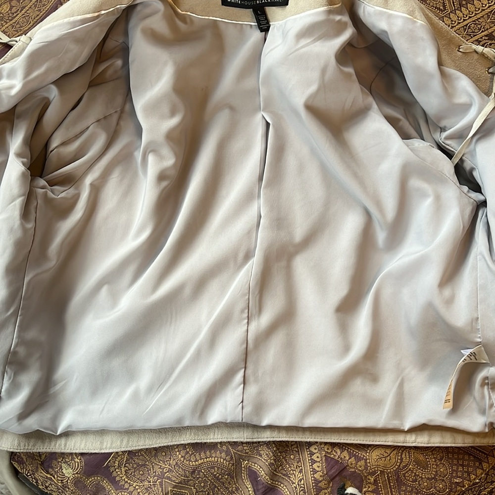 WhiteHouseaBlackMarket Light Gray Genuine Suede Jacket w/Fringe lace up Size L - Picture 13 of 17